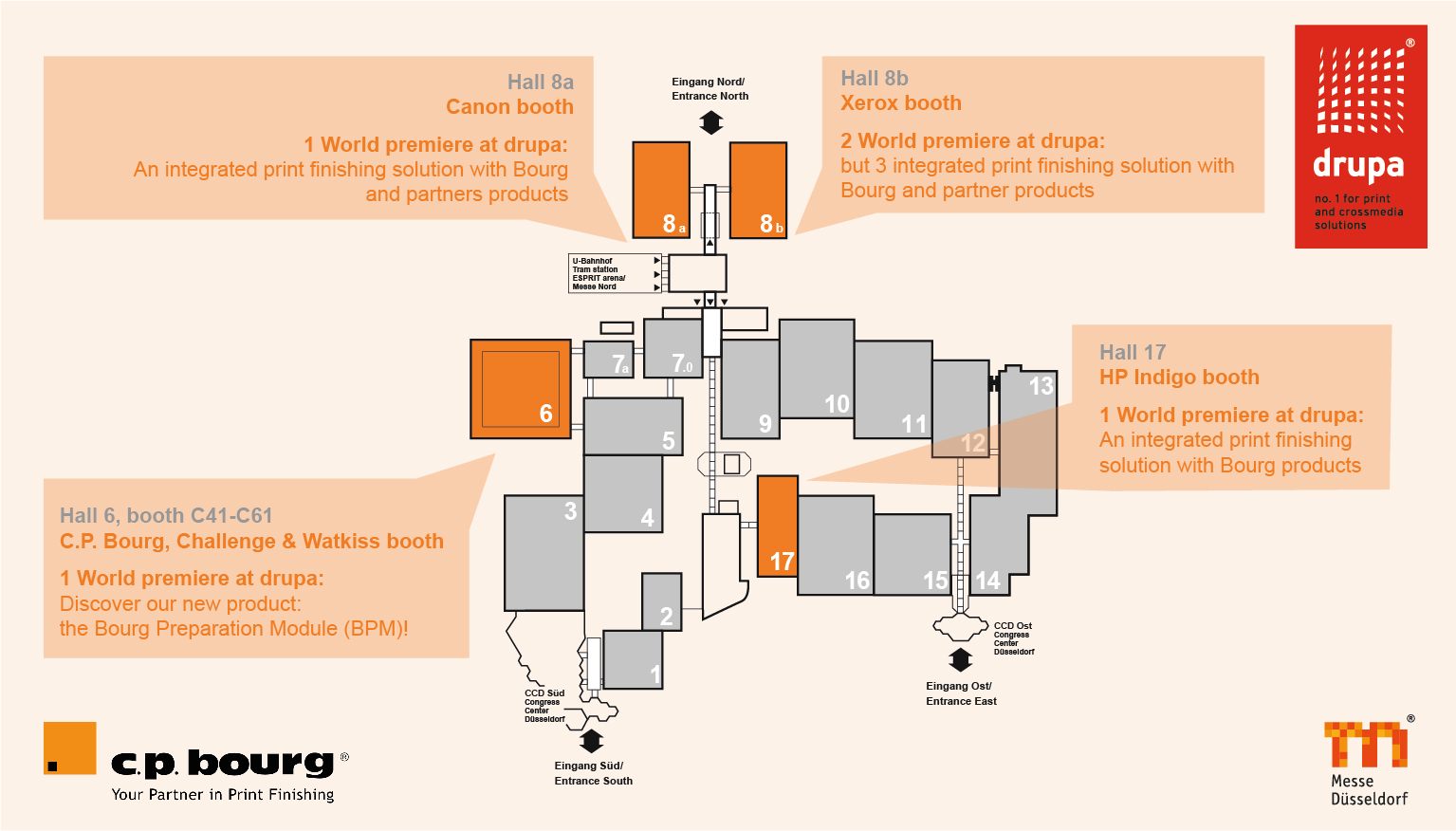 En drupa 2016, C. P. Bourg lanzará el nuevo módulo de preparación Bourg (BPM) y exhibirá una amplia gama de soluciones de acabado integradas con las impresoras HP Indigo, Océ y  Xerox